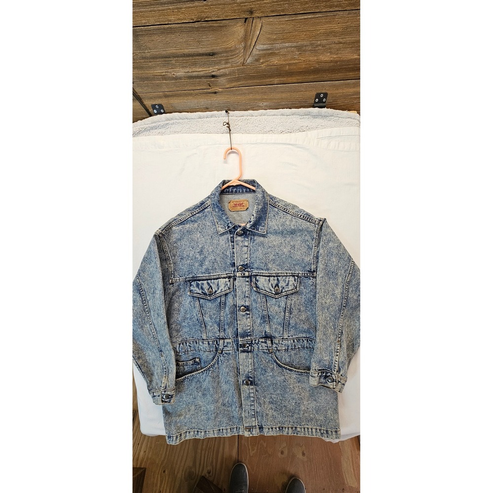 Vintage Levis 75075-0219 Acid Wash Denim Chore Jacket Made in USA Blue Mens L